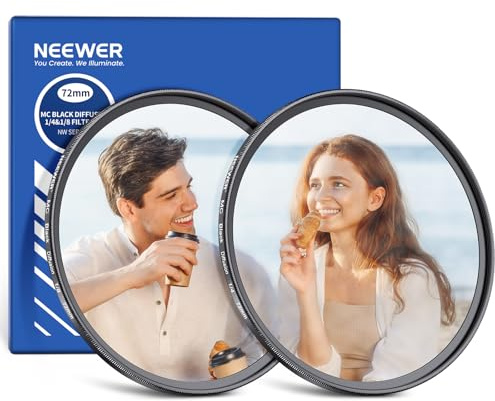 NEEWER 72mm Filtro Difusor Negro 1/4 y 1/8 para Lente de Cámara, Filtro Efecto Película con Carcasa de Vidrio Multicapa Paño Limpiador, para Fotografía Retrato Vídeo Niebla Sueño