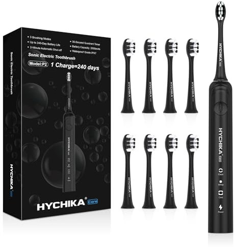 240 Days Battery Life Electric Toothbrush for Adults,8 Replacement Heads Rechargeable Battery Operated Toothbrush,3 Modes 2-Min Timer,IPX7 Waterproof,Gift for Family,Black