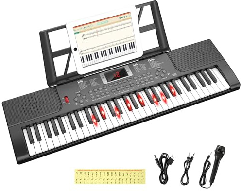Shayson Piano électronique 61 Touches pour débutants avec Touches Lumineuses et Affichage LED, Double Haut-Parleur intégré, Modes d'apprentissage, pupitre (Noir)