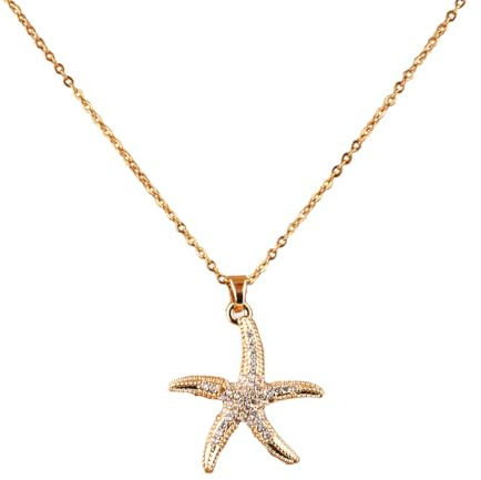 Mikovivi Gold Starfish Necklace, Gold Starfish Pendant Necklace Dainty Pendent Chain Stainless Steel Simple Beach Jewelry Perfect Summer Sea-Inspired Gift for Women