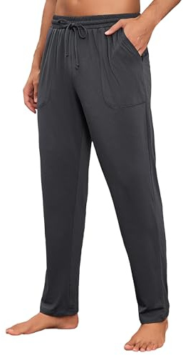 Litherday Pantalón de Pijama Hombre Largo de Algodón Suave y Cómodo Pantalones de Casa con Bolsillos y Cordón para Dormir Primavera Otoño Ropa de Estar en Casa