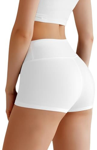 AOOSA Women's High Waisted Booty Shorts, Stretch Slim Fit Hot Pants, Safety Short for Under Skirt, Comfortable Anti Chafing Shorts Yoga Workout Cycling Sports Running Gym (S-M) White