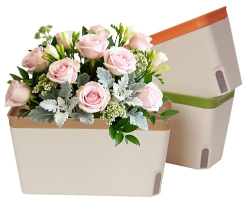 3PCS Self Watering Plant Pots, 10.5 Inch Rectangular Plastic Windowsill Herb Planter Box, Modern Flower Pots for Indoor Outdoor Garden Office Patio with Drainage Hole Hidden Tray (3PCS Mixed)