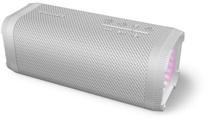 Philips TAS2000W Enceinte sans Fil Bluetooth avec Jeu de lumières LED, Bass+ 20 W, Auracast, 20 Heures d’autonomie, Indice IPX5, Micro, contrôle à partir de l’Application – Blanche