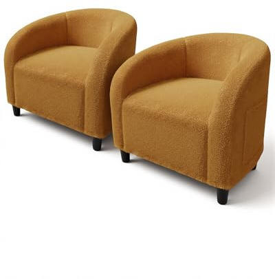 GarveeHome Accent Barrel Chair Set of 2 Boucle Club Chair Furry Sherpa Armchair Suitable for Living Room Bedroom Reception Room Office(Yellow)
