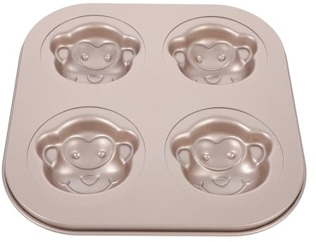 Alipis 4-count Monkey Shape Cake Mold Nonstick Carbon Steel Baking Pan for Home Oven Use, Cartoon Small Madeleine Bakeware Tray, Gold Finish, Specialty Novelty Bakeware for ’ Party