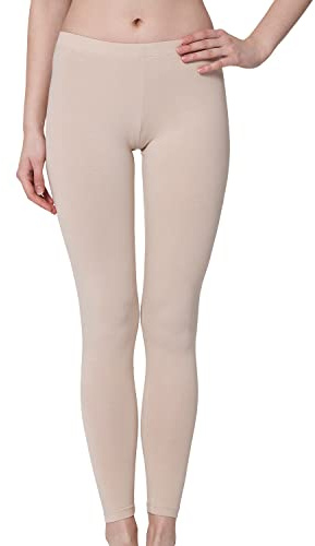 Celodoro Damen Leggings, stretchige Jersey Hose aus Baumwolle - Beige L