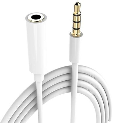 CABLEPELADO Rallonge jack 3,5 mm avec microphone 4 broches | Rallonge casque 3,5 mm | Mâle à femelle | Compatible avec PS5/PS4, casques, haut-parleurs, PC, mobile | Blanc | 5 mètres