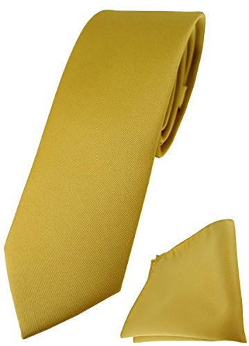 TigerTie Herren Krawatte – schmale 5,5 cm Krawatte Designer Einstecktuch in gold einfarbigem Design, ideal für Geschäftstermine, festliche Anlässe und die Freizeit