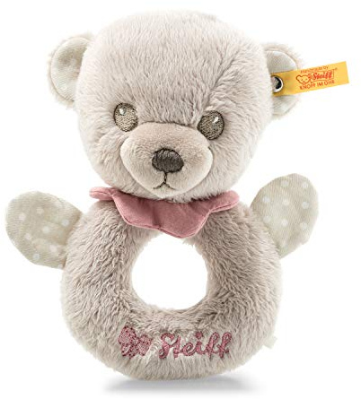Steiff 241611 Hello Baby Lea Teddybär Greifring mit Rassel in Geschenkbox, mehrfarbig