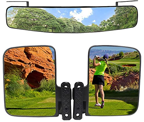 WLOOD Golf Cart Folding Side Mirrors and Rear View Mirror 16.5 Extra Wide Panoramic Golf Cart Mirrors Fits for Club Car EZGO Yamaha Combo Pack