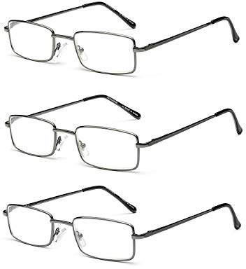 OuShiun 3-Pack Mens Reading Glasses Blue Light Blocking, Stylish Metal Frame Computer Readers for Men Anti Glare UV Fiter Eyeglasses(Gun Metal 2.0)