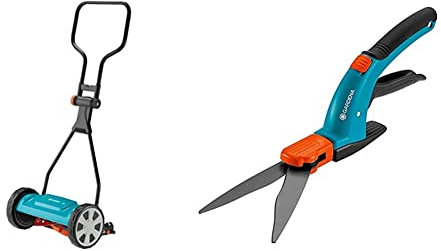 Tondeuse hélicoïdale 330 Classic Gardena : Tondeuse hélicoïdale à Main, Largeur de Travail de 33 cm pour pelouse jusqu'à 150 m² & Cisailles à Gazon orientables Comfort de Gardena