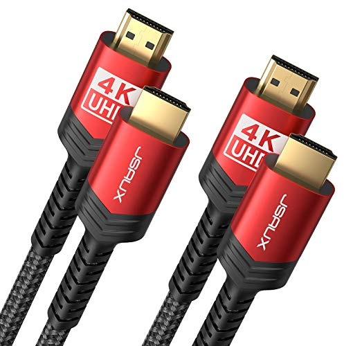 4K Long HDMI Cable 2 Pack 25 ft, JSAUX 18Gbps High Speed HDMI 2.0 Braided Cord, 4K 60Hz HDR, 2K 1440P 144Hz, 1080p, HDCP 2.2, 3D, ARC, Ethernet Compatible with Monitor Smart TV PC PS5 PS4 Blu-ray -Red