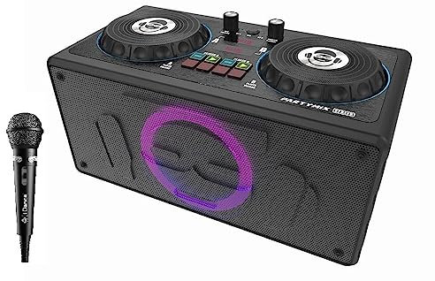 iDance DJ303 PARTYMIX - Altavoz portátil DJ y karaoke de 200 vatios Bass Reflex - Mezclador de audio y platinas de volumen - Micro con cable incluido - Juego de luces de disco - Recargable y portátil