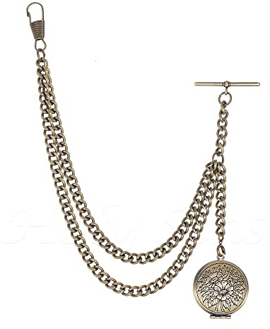 Albert 013B - Catena per orologio da tasca con medaglione a forma di catenina, colore: bronzo, bronzo, 25 cm