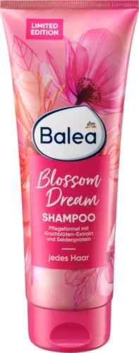 Balea Shampoo Blossom Dream Haarpflege mit Kirschblüten-Extrakt, Seidenprotein & Panthenol, sanfte Reinigung, natürlicher Glanz, Geschmeidigkeit, kräftigt das Haar ohne Alkohol, ohne Silikone, 250 ml