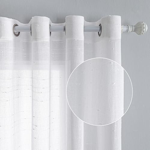 MYSKY HOME Vorhang Weiß Gardinen mit Ösen Voile Vorhänge Kinderzimmer Gardine Wohnzimmer 2er Set Modern Weiss Streifen Ösenschal Transparent Dekoschal für Schlafzimmer H 245 x B 140, Weiß.