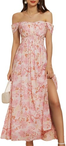 2024 Women's Summer Sleeveless Off Shoulder Floral Flowy A Line Maxi Dresses Pink Floral XL