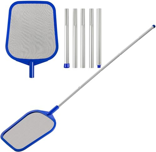 coclothy Pool Skimmer Net - 5 Foot Pool Net with 5 Connecting Aluminum Pole Sections, Fine Mesh Net, Fast Cleaning of Debris, 60 Long, Spas, Tub & Ponds
