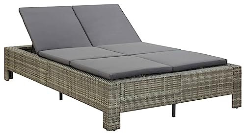 Gecheer 2-Personen-Sonnenliege Gartenliege Relaxliege Freizeitliege Gartenmöbel Liege Holzliege Strandliege Saunaliege Liegestuhl mit Auflage Grau Poly Rattan