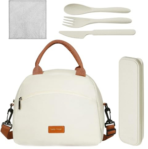 ZBHDEYG 1 borsa da pranzo da donna, 1 set di utensili, 1 straccio, borsa termica da donna, portatile, a prova di perdite, borsa per il pranzo da lavoro femminile