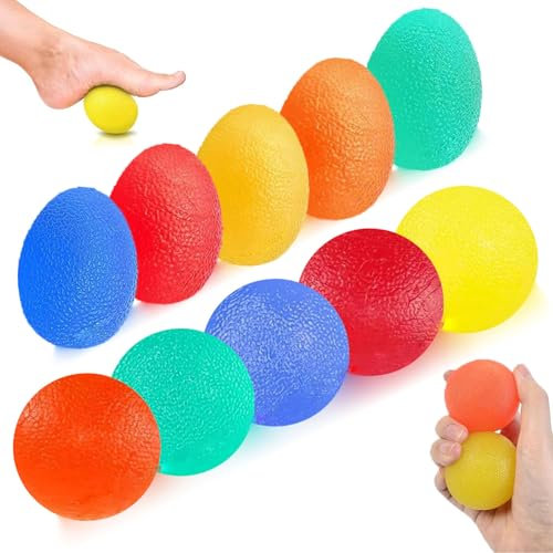10 Piezas Pelota Rehabilitacion Mano, 5 Colores Pelota Antiestrés, Bola Antiestres con Diferentes Grados de Dureza, Pelota Ejercicio Manos, Alivio del Estrés y Fortalecedores de Mano para Capacitación