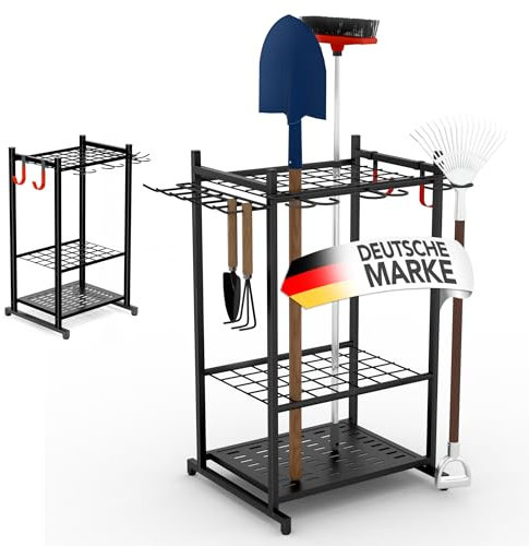 easimo | Gartengeräte Aufbewahrung Ständer | Organizer Garten Werkzeug auch als Gerätehalter für Garage geeignet I Gartenwerkzeug Halterung stehend