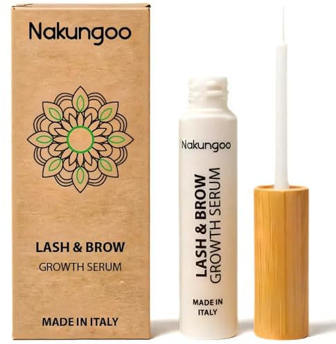 Nakungoo Lash & Brow Growth Serum Suero de Crecimiento Rapido para Pestañas y Cejas, Alargador, Fortalecedor y Rellenador | Made in Italy con Aceite de Ricino, Biotina, Ginseng Natural, 5ml