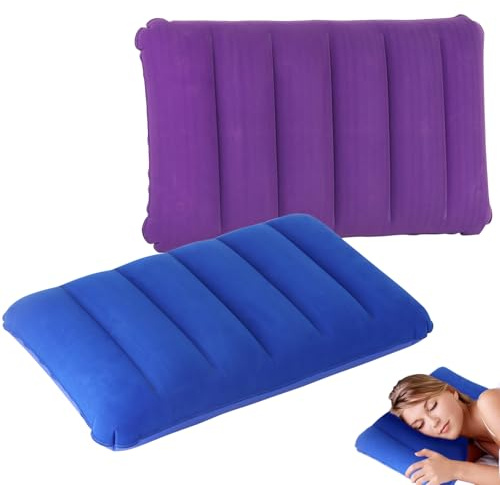 Prmape 2 stycken uppblåsbara kuddar, resekuddar, uppblåsbara 43 x 27 cm, uppblåsbara campingkuddar, ultralätta, ergonomiska nackkuddar, uppblåsbara för kontor, utomhus, vandring