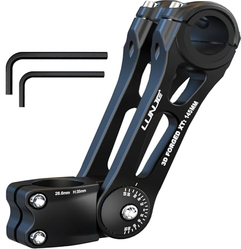 LUNJE Adjustable Bike Stem 31.8mm - 120° Ergonomic Angle MTB Stem for Enhanced Control | 6061 - T6 Aluminum | 4 Sizes (90/110/130/145mm) Handlebar Stem Riser & Extender for Road & City Bikes - 145mm