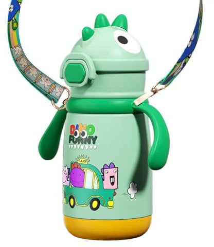 Sigdio Trinklernflasche Trinklernbecher Trinkflasche mit Strohhalm Kinder Edelstahl 380ml Auslaufsicher Kinder Thermosflasche BPA frei Jungen Mädchen doppelwandige für Kindergarten, Schule (Grün)