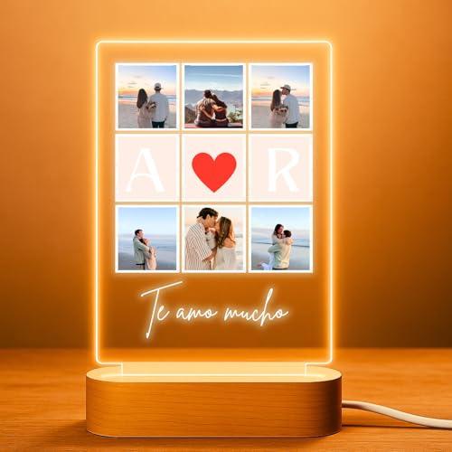 Cristal Plaque Lámpara o Placa Personalizada AMOR con 6 Fotos y Texto | Regalo personalizado para pareja con 6 fotos, texto y diseño AMOR para aniversario, boda, cumpleaños o San Valentín.