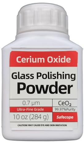 10 oz (284g) 99.97% Cerium Oxide Glass Polishing Powder– Removes: Oil Films, Water Spots, Swirl Marks, Wiper Streaks, Removes Fine Scratches & Deep-Cleans Glass Surfaces. （0.7 µm Ultra-Fine Abrasive）