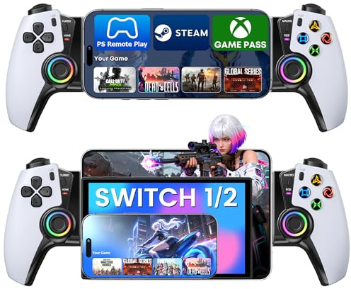 ALEEMTRY Bluetooth Mobile Gaming Controller for iOS/Android/Switch 2,Wireless Gamepad for PS Remote Play/Xbox/Steam/GeForce Now/MFi Apple Arcade/Roblox,Phone Controller with Hall Effect Joystick/RGB