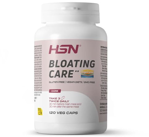 HSN Bloating Care* | 120 Cápsulas Vegetales de Liberación Retardada | Carbón Activo, Menta, Alcaravea y Enzimas Digestivas | Cuidado Digestivo para Gases e Hinchazón | Apto Vegano y Sin Gluten