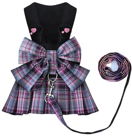Robe pour Chien Chiot Nœud Papillon Luxe Princesse Jupe À Carreaux Tenues D'été Vêtements Harnais Et Laisse Jupe Tutu Robe Mignonne pour Petite Chienne