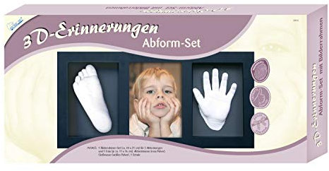 MAMMUT 129011 - 3D Erinnerungen Abform-Set mit Bilderrahmen, Komplettset mit Holzrahmen (MDF), je 1 Päckchen Abform- und Gießmasse und 1 Schale, Kreativset für junge Eltern