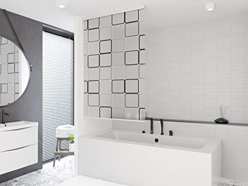 Shower Curtain Roller Blind 80cm wide x 240cm Drop, With Squares Design, Alternative to Shower Curtain