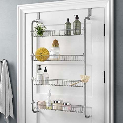 DIRECT ONLINE HOUSEWARE 4-Tier Over Door Hanging Rack/Shelves for Pantry or Storage Cupboard, Grey