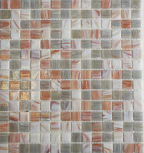 Mosaik, kvadrat, gyllene silke, grå, kräm, ljusbeige, glas, föränderlig effekt, italiensk stil, kakelspegel, mosaiksten, format: 20 x 20 x 4 mm, bågstorlek: 327 x 305 mm, 10 ark