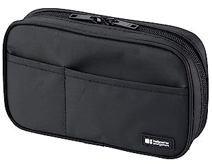 LIHIT LAB Large Capacity Zipper Pencil Case For School Office College, Big Capacity 4 Compartments Pencil Bag Holder Adults Teen Boys Girls, Travel Cosmetics Storage, Jet Black (A7551-124)