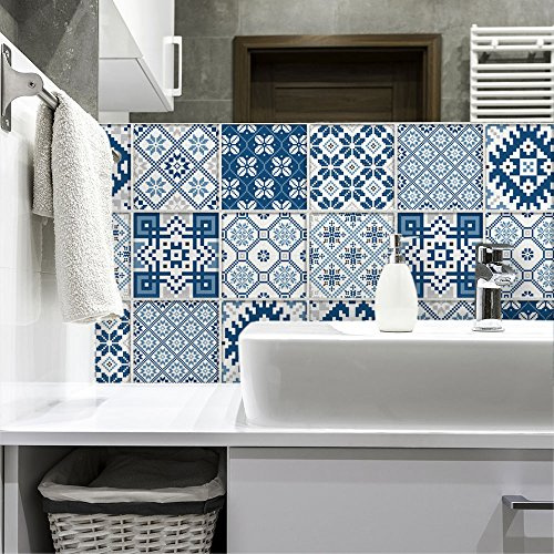 RE-COVERTILES - 36 st Klistermärken Kakel formatera 10x10 cm PS00106 Väggmosaik Cement Kakellim för badrum och kök Peel and Stick