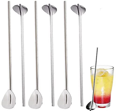 LHKJ 6 pezzi Paglia di Acciaio Inossidabile,Cucchiaini da Cocktail a Forma di Cuore in Metallo Cannucce Cocktail Cucchiaio
