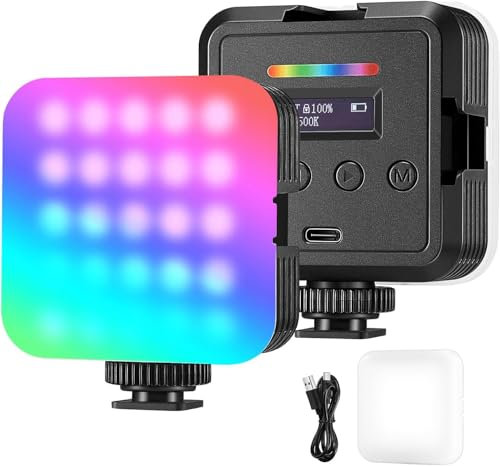 NEEWER Luz de Vídeo RGB Magnética, Luz de Cámara LED RGB61 a Todo Color de 360° con 3 Monturas de Zapata Fría/CRI 97+/20 Modos de Escena/2500K-8500K/2000mAh Luz Portátil Recargable para Selfie