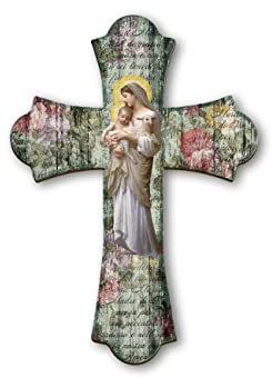 Fratelli Bonella | Crucifijo de pared de madera vintage con representación de la Virgen con el Niño 17 x 24 cm | Fabricado en Italia