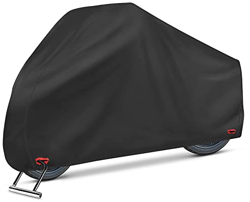 Waterproof Motorcycle Cover - 210D Oxford Motorbike Scooter Covers with Lock-Holes, All Weather Outdoor Protection Fits up to 96.5 inches Motorcycles Harley Davidson, Honda, Suzuki, Kawasaki, Yamaha