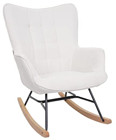 Mendler Schaukelstuhl HWC-K36, Schwingstuhl Relaxsessel Fernsehsessel, Stoff/Textil ÖKO-TEX - Creme-beige