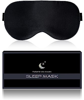 BLSSNZ Silk Sleep Mask for Women and Men - Soft Breathable Organic Natural Mulberry Silk Fabric Blackout Eye Mask with Adjustable Straps No Pressure Eye Mask for Travel Essentials Gifts (Black)
