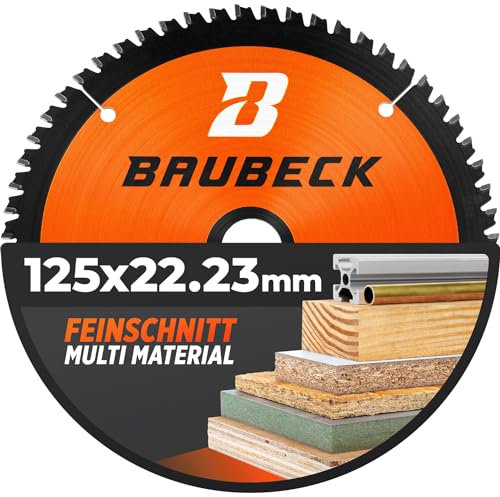 BAUBECK Sägeblatt für Winkelschleifer 125 - Multi Material Feinschnitt - Trennscheibe 125 Holz, Aluminium, Metall uvm. - Trennscheibe Holz 125 kompatibel mit allen gängigen 125er Winkelschleifern